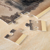 先住民アメリカ人女性とオオカミヴィンテージデザイン ジグソーパズル (側面)