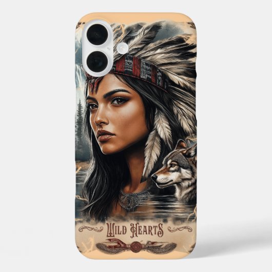 先住民アメリカ人女性とオオカミヴィンテージデザイン Case-Mate iPhoneケース (裏面)