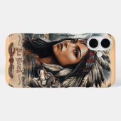先住民アメリカ人女性とオオカミヴィンテージデザイン Case-Mate iPhoneケース (裏面 (横))