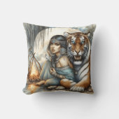 先住民アメリカ人女性とタイガー クッション (正面)