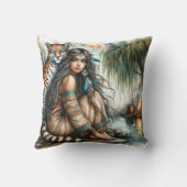 先住民アメリカ人女性とタイガー・バイ・カモメ クッション (裏面)