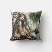 先住民アメリカ人女性とタイガー・バイ・カモメ クッション (正面)