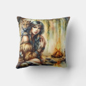 先住民アメリカ人女性とタイガー・バイ・リバーバンク クッション (裏面)