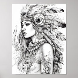 先住民アメリカ人女性アダルトカラーリング ポスター
