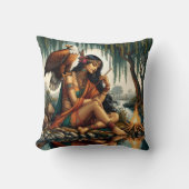 先住民アメリカ人女性イーグルと川辺に座る クッション (正面)