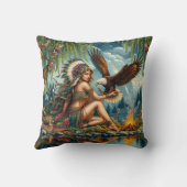 先住民アメリカ人女性イーグルバイトランリーバー クッション (裏面)