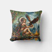 先住民アメリカ人女性イーグルバイトランリーバー クッション (正面)