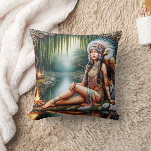 先住民アメリカ人女性イーグルバイトランリーバー クッション (ブランケット)