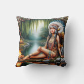 先住民アメリカ人女性イーグルバイトランリーバー クッション (裏面)