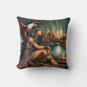 先住民アメリカ人女性イーグルバイリバーアットデュスク クッション (正面)