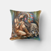 先住民アメリカ人女性ウルフバイストリーム クッション (正面)