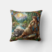 先住民アメリカ人女性ウルフバイリバー クッション (裏面)