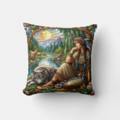 先住民アメリカ人女性ウルフバイリバー クッション (正面)