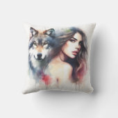 先住民アメリカ人女性オオカミでポーズをとる クッション (裏面)