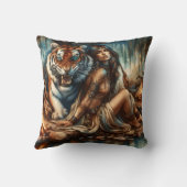 先住民アメリカ人女性キャンプファイア近くのタイガー クッション (裏面)