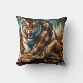 先住民アメリカ人女性キャンプファイア近くのタイガー クッション (正面)