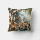 先住民アメリカ人女性タイガーと川のそばに座る クッション (裏面)