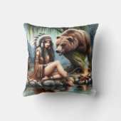 先住民アメリカ人女性ベアーと川辺に座る クッション (裏面)