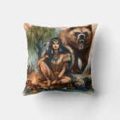 先住民アメリカ人女性ベアーと川辺に座る クッション (裏面)