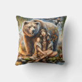 先住民アメリカ人女性ベアーと川辺に座る クッション (裏面)