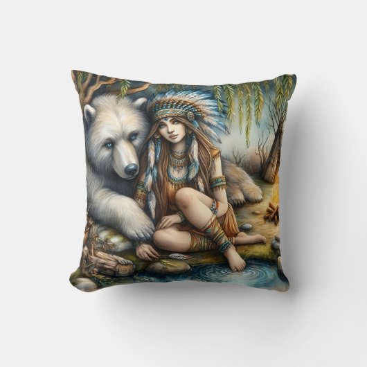 先住民アメリカ人女性ベアーバイファイアー クッション (正面)