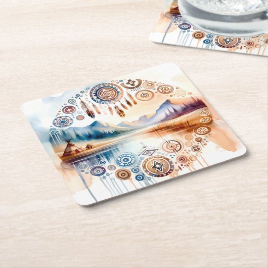 先住民アメリカ伝統月 スクエアペーパーコースター (アングル)