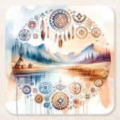 先住民アメリカ伝統月 スクエアペーパーコースター (正面)