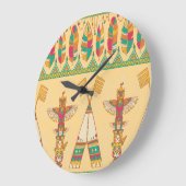 先住民アメリカ先住民の装飾的背景。 ラージ壁時計 (傾斜)