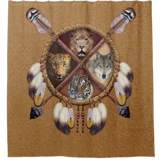 先住民アメリカ動物 シャワーカーテン (正面)