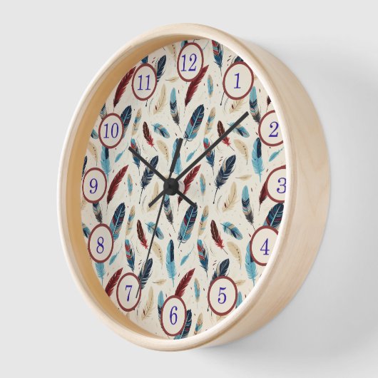 先住民アメリカ南西部の羽毛模様 壁時計 (傾斜)