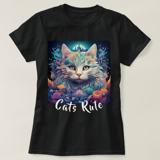 先住民アメリカ数々のの神秘的な色の猫の支配 Tシャツ (デザイン正面)