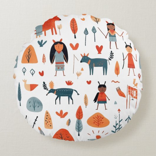 先住民アメリカ民族芸術部族こどもboho ラウンドクッション (正面)
