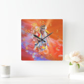 先住民アメリカ踊りオオカミ スクエア壁時計 (ホーム)