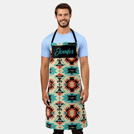 先住民アメリパターン(の模様が)あるカ日が差すこと エプロン (着用した状態)