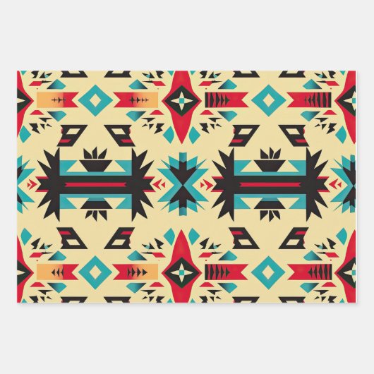先住民アメリパターン（の模様が）あるカ ラッピングペーパーシート (正面3)