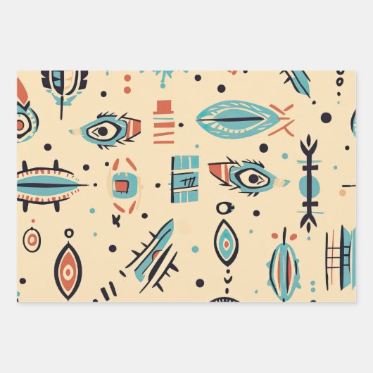 先住民アメリパターン（の模様が）あるカ ラッピングペーパーシート (正面2)