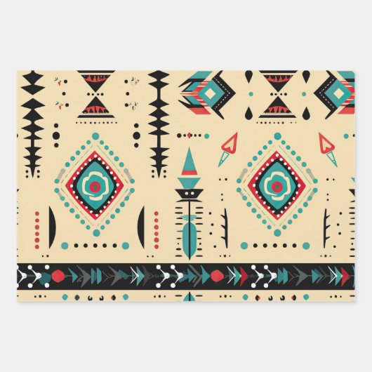 先住民アメリパターン（の模様が）あるカ ラッピングペーパーシート (正面)