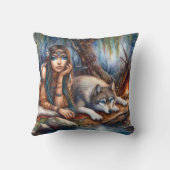 先住民アメリリラックスカ人女性とウルフバイリバー クッション (裏面)