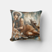 先住民アメリリラックスカ人女性とトラ クッション (正面)