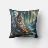 先住民アメリリラックスカ人女性の水辺と狼 クッション (裏面)