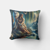 先住民アメリリラックスカ人女性の水辺と狼 クッション (正面)