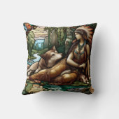 先住民アメリリラックスカ女性と狼の自然 クッション (裏面)