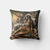 先住民アメリ気にカ人の女性がオオカミ クッション (正面)