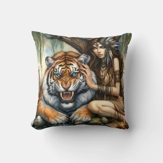 先住民アメリ気にカ人の水虎の女 クッション (正面)