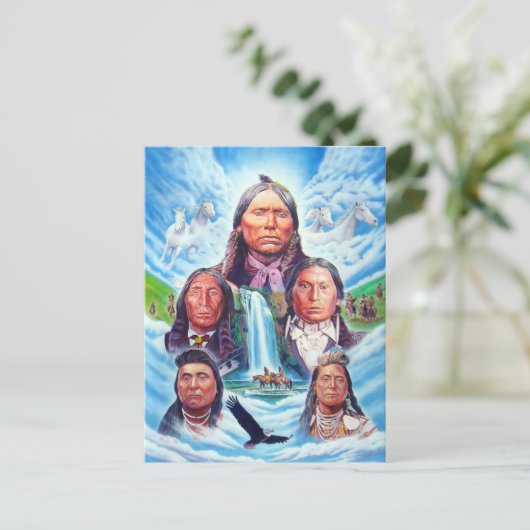 先住民アメリ絵画カの有名なインディアン長 ポストカード (スタンド正面)