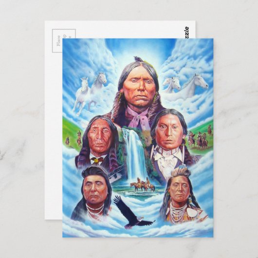 先住民アメリ絵画カの有名なインディアン長 ポストカード (正面/裏面)