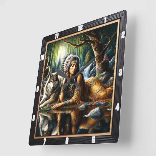 先住民アースウルフグラードガーディアンスティル スクエア壁時計 (傾斜)