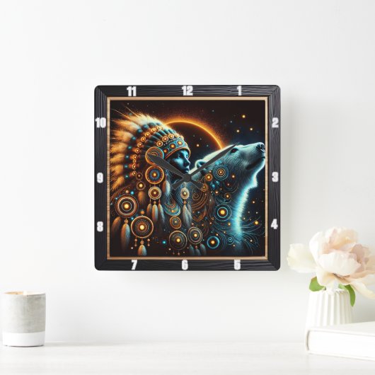 先住民インディアンつながりスピリットと自然 スクエア壁時計 (ホーム)