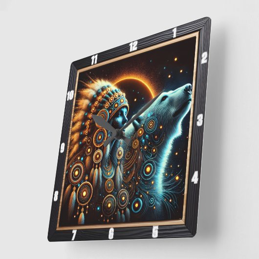 先住民インディアンつながりスピリットと自然 スクエア壁時計 (傾斜)