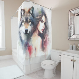 先住民インディアンとオオカミの神秘的な絆 シャワーカーテン